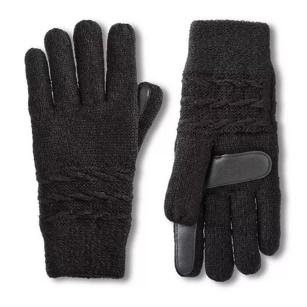 Women's Isotoner Water Repellent Reverse Cable Knit Gloves, Black - Picture 3 of 5